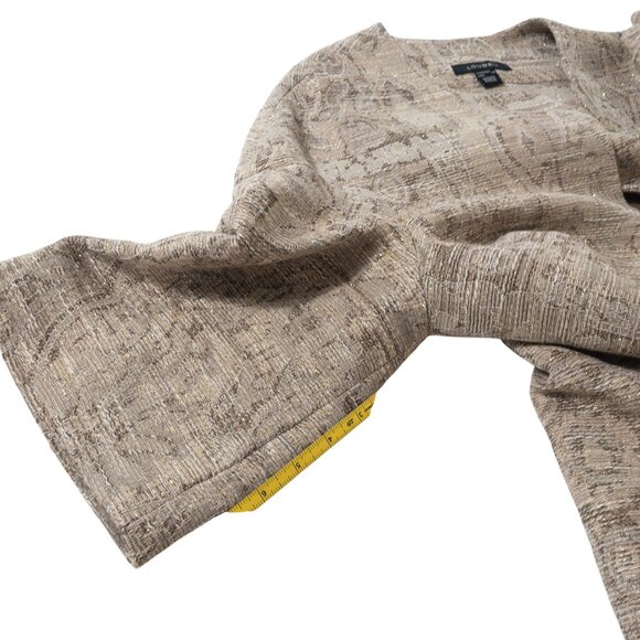 Louben Beige Jaquard Open Front Blazer Scoop Neck Cropped Sleeve SZ 10 - Picture 4 of 10